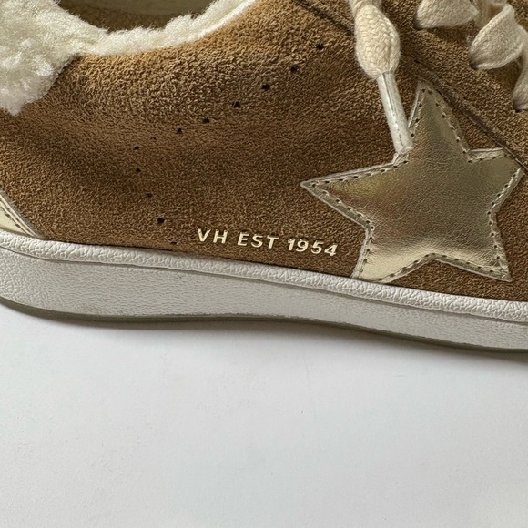 Vintage Havana Belen Chestnut Suede Sneakers w Faux Fur Trim and Gold Accents. 8 - Picture 14 of 15